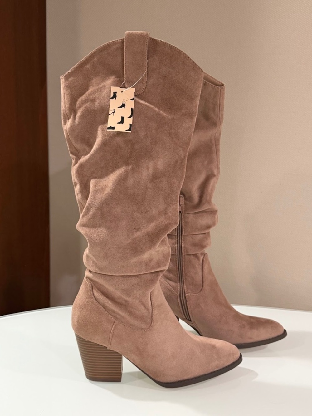 Mysoft Women's Taupe Faux Suede Slouchy Knee-High Boots Size 7.5